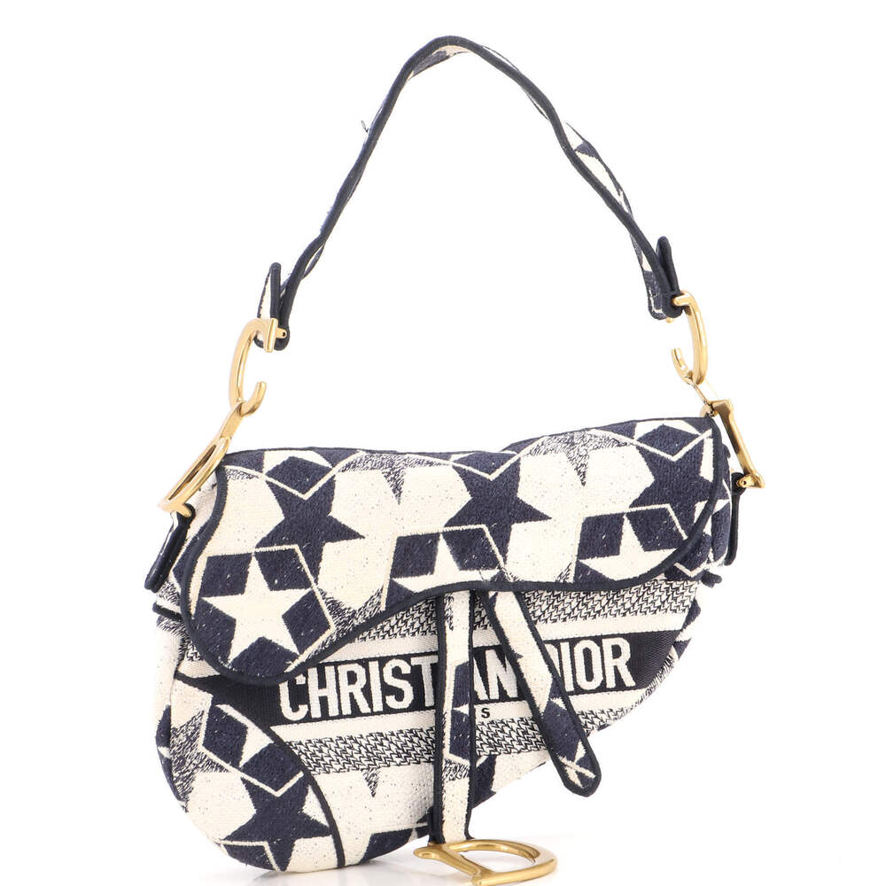 Christian Dior Medium Saddle Bag Logo Embroidered Canvas